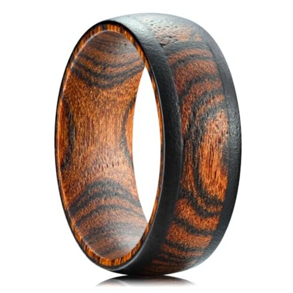 Men's Wooden Wedding Band 8mm Comfort Fit Ring Natural Style - Picture 2 of 8